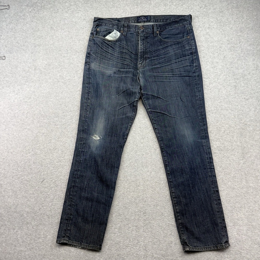 Lucky Brand Men's 121 Heritage Slim Denim 36x30 Dark Wash Blue Jeans Whiskered